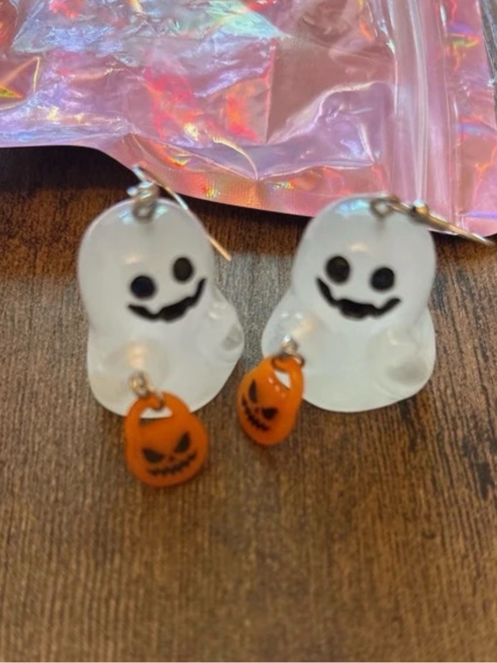 Cute White Ghost Drop Earrings with Orange Pumpkin Charms